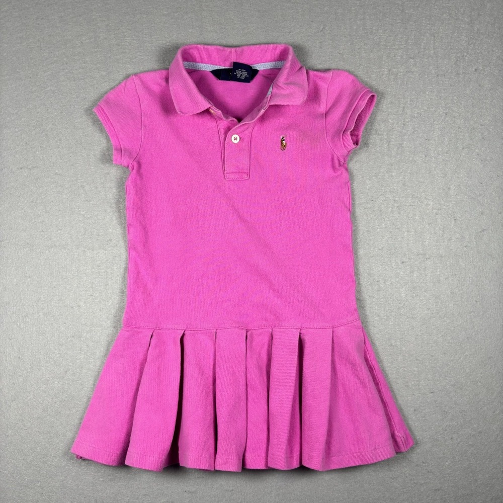 Ralph Lauren Girls Size 4 Pink Cotton Blend Short Sleeve Pleated Tennis Dress